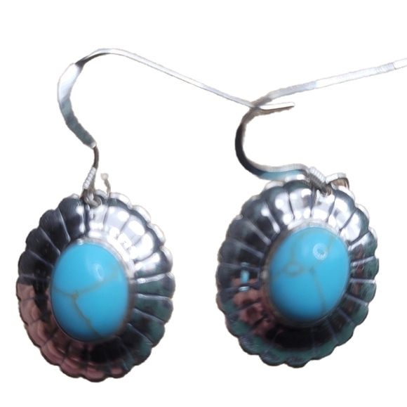 Silver and Turquoise Dangle Earrings - Picture 2 of 4